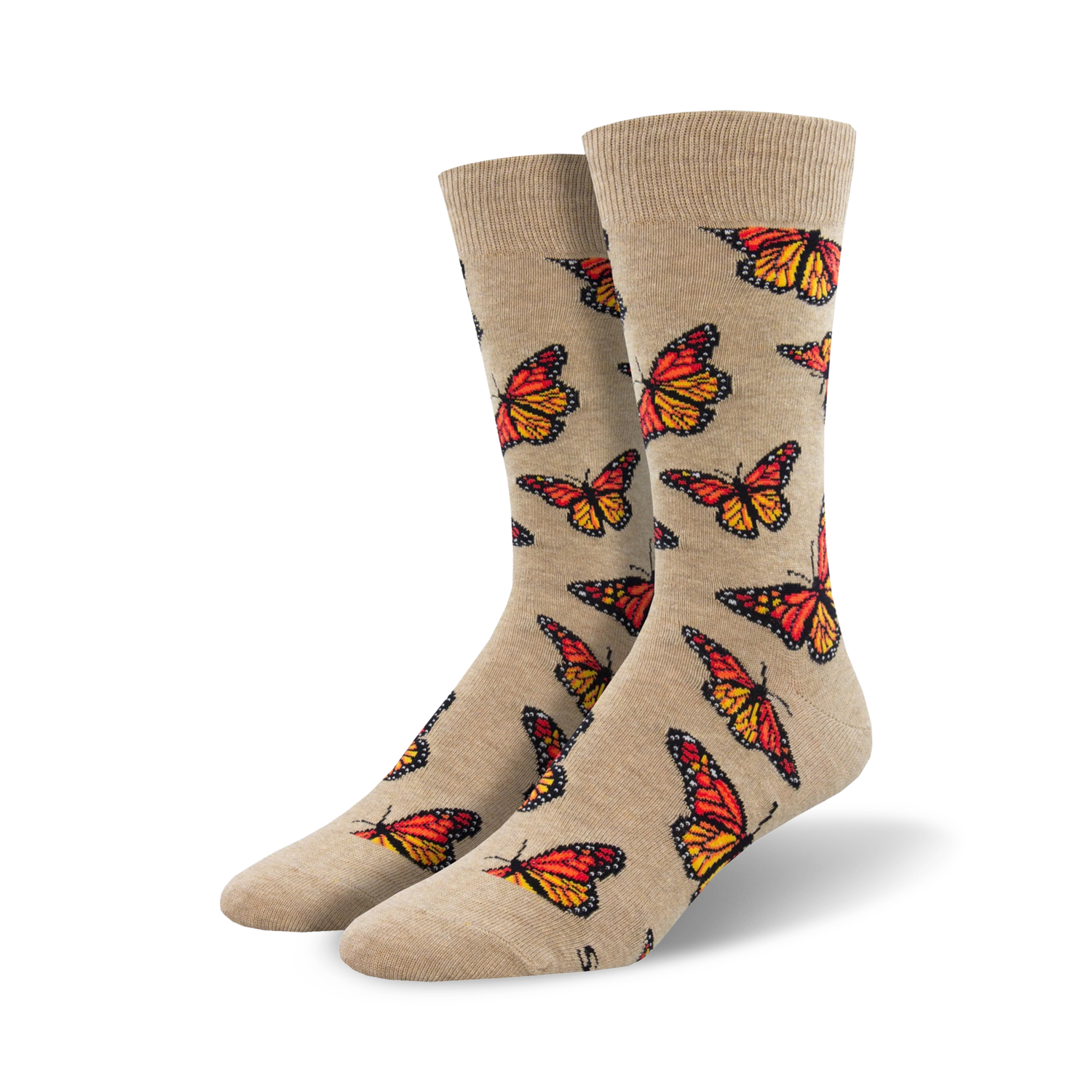 Lifestyle shot showing the Social Butterfly socks on a model's feet.