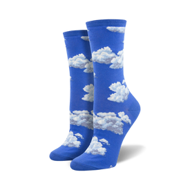 slightly cloudy clouds themed womens blue novelty crew socks