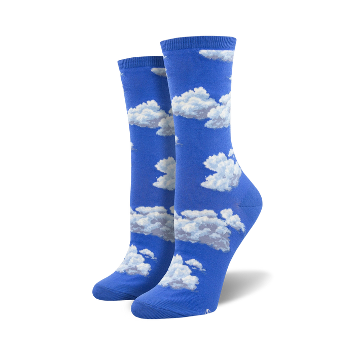 slightly cloudy women's crew socks with white and gray cloud pattern   }}