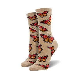 women's crew socks with monarch butterfly pattern  