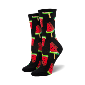 watermelon pops food & drink themed womens black novelty crew socks