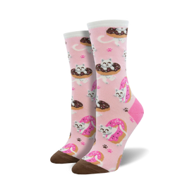 sweet treat kitties cat themed womens pink novelty crew socks