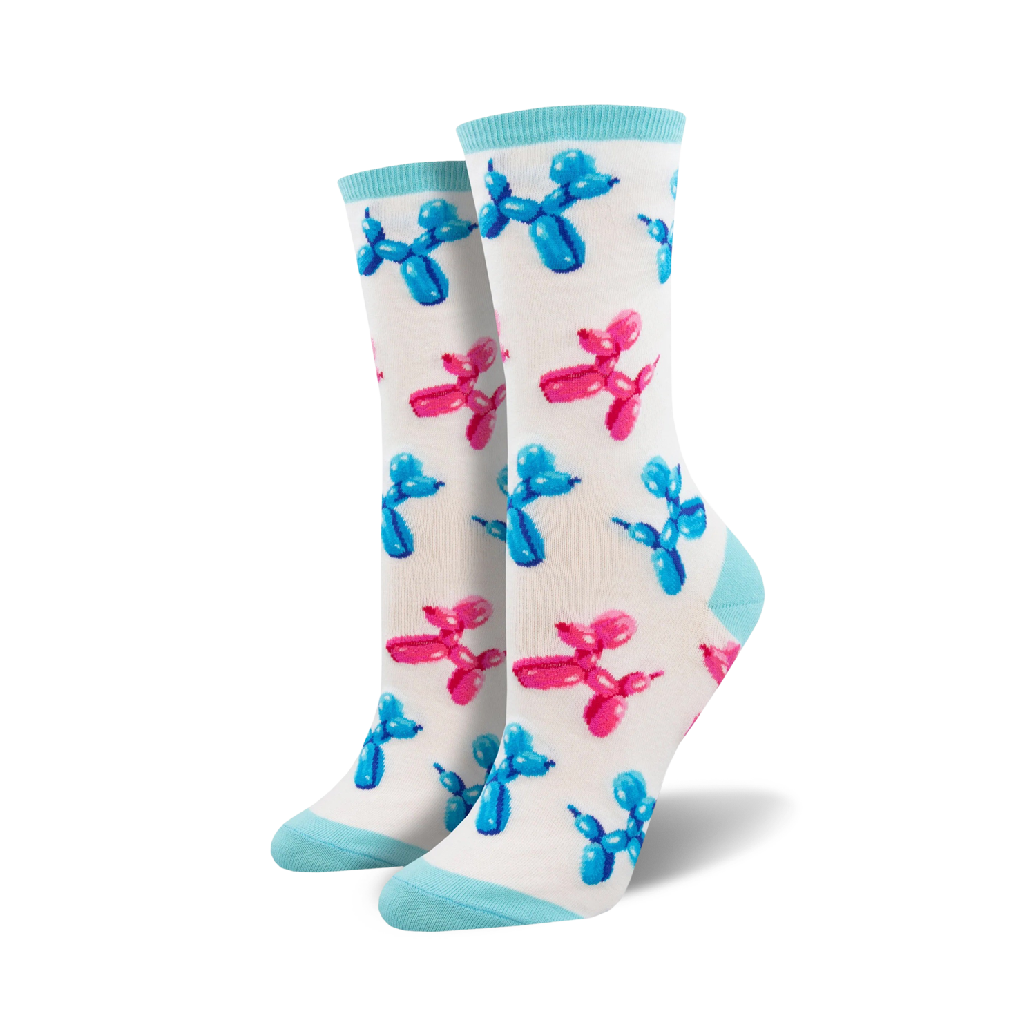 Lifestyle shot of Balloon Animal socks on a person's feet, showing the socks in action.