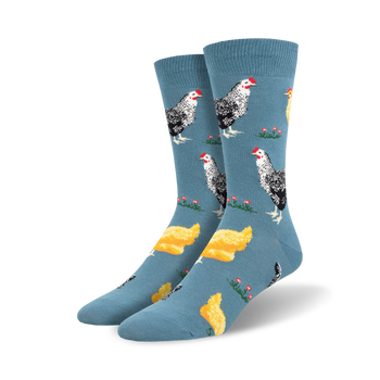 bock bock chicken themed mens blue novelty crew socks