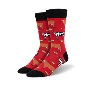 mooove over cow themed mens red novelty crew socks