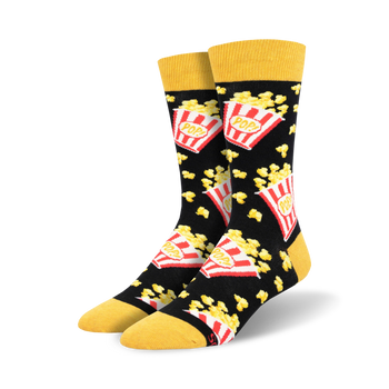 classic popcorn popcorn themed mens black novelty crew socks