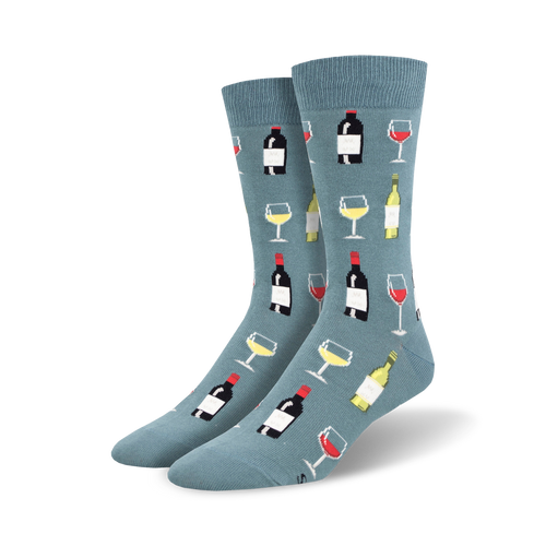 Lifestyle shot: A model's feet wearing the blue Fine Wine socks.