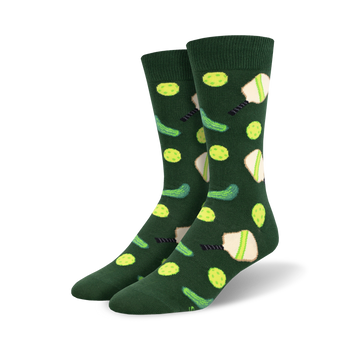 pickleball pickleball themed mens green novelty crew socks