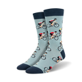 Lifestyle shot of the blue cycling socks on a person's feet.