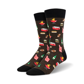 tailgaters delight bbq themed mens brown novelty crew socks