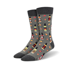 hot in here food & drink novelty gray base chili and fire and grim reaper pattern mens crew hot sauce sauce-y sock it to 'em.  