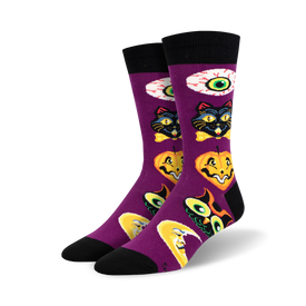 all hallows eve halloween themed mens purple novelty crew socks