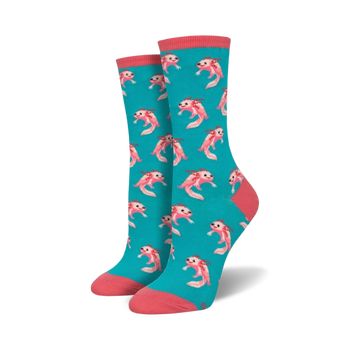 axolotl axolotl themed womens blue novelty crew socks