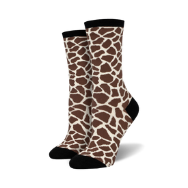 womens crew giraffe print socks in brown and white  