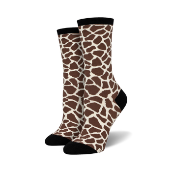 womens crew giraffe print socks in brown and white  