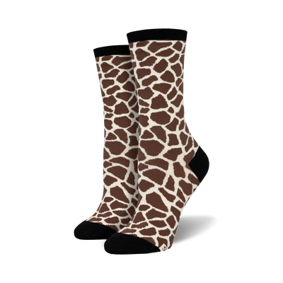 womens crew giraffe print socks in brown and white  