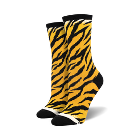 orange and black tiger stripe pattern crew socks. perfect for women's fashion.   