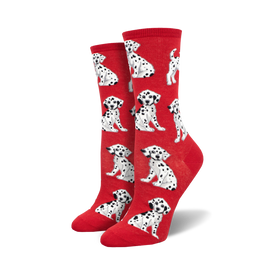 dalmation station dalmatian themed womens red novelty crew socks