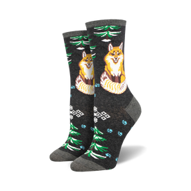 arctic fox fox themed womens grey novelty crew socks