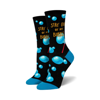 stay out of my bubble sassy themed womens black novelty crew socks