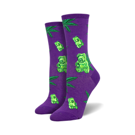 weed gummies weed themed womens purple novelty crew socks