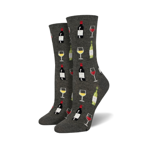 Lifestyle product shot showing the grey 'Fine Wine' socks on a model's feet.
