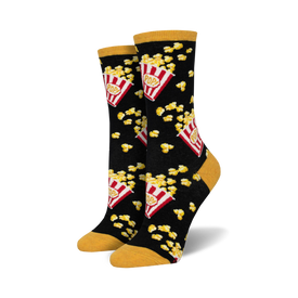 classic popcorn popcorn themed womens black novelty crew socks