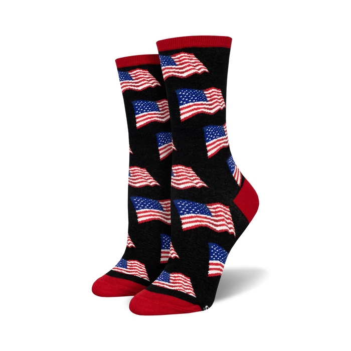 black women's crew socks with american flag pattern.   }}