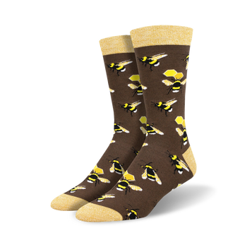 honey in the bank bamboo bee themed mens brown novelty crew socks