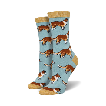 collies bamboo dog themed womens blue novelty crew socks