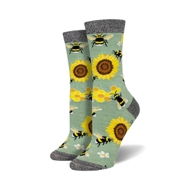 honey in the bank bee themed womens green novelty crew socks