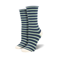 Side angle showing the solid brown heel on the brown striped sock.