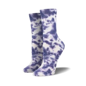 colorful tie dye athletic crew socks for women in purple and white  