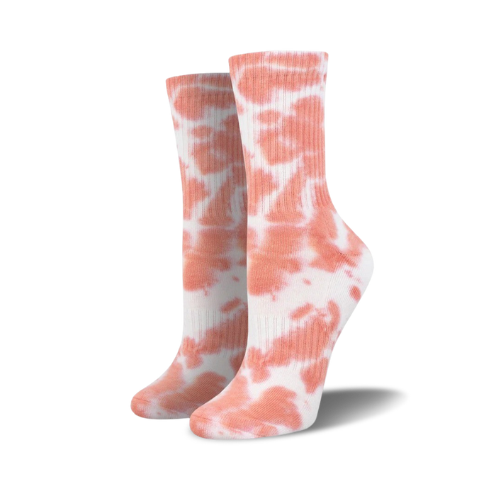 light pink and white tie dye athletic crew socks made for women.    