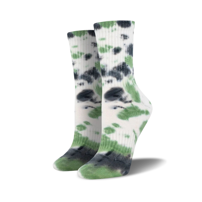 white, green, and black tie-dye athletic crew socks for men  