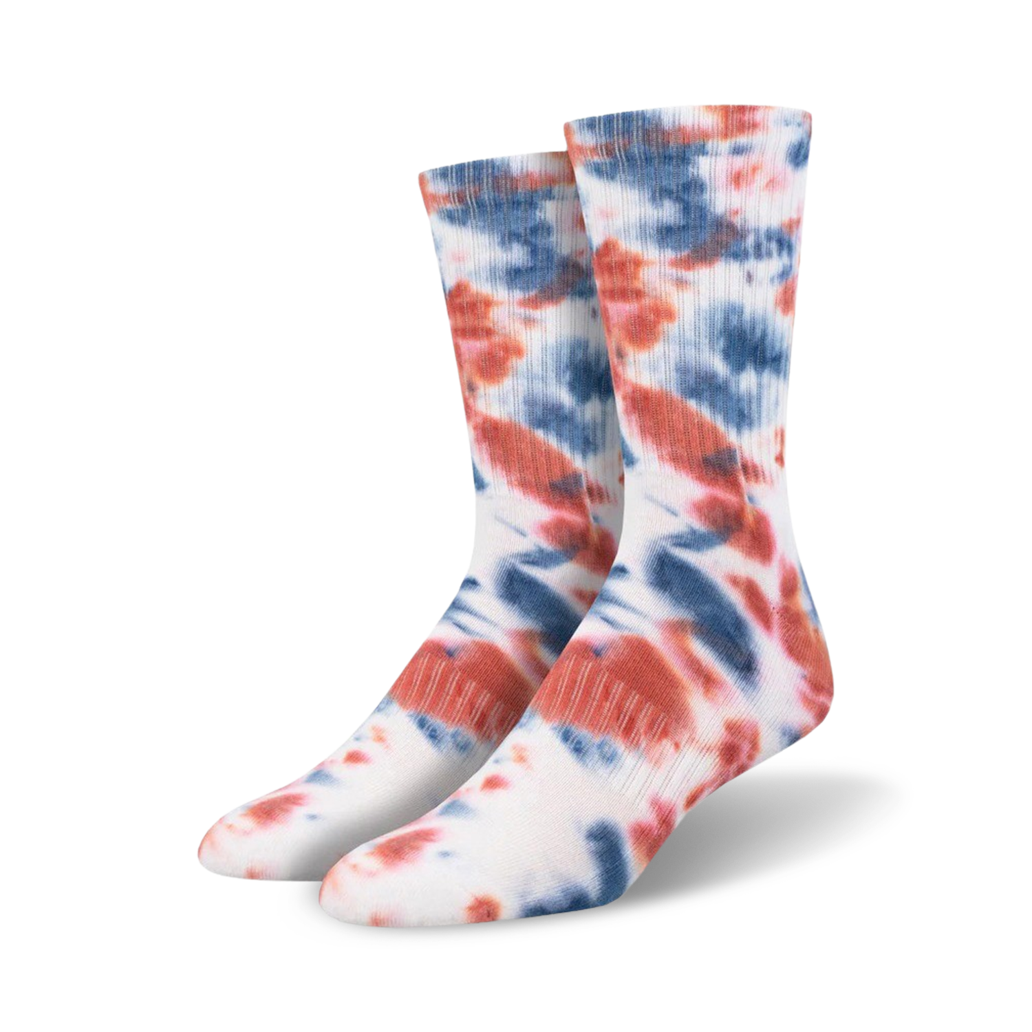 Close-up detail shot showcasing the texture and tie-dye pattern of a single tie-dye athletic crew sock.