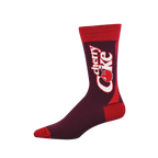 A single crew sock in deep red and bright red, featuring the white Cherry Coke logo with a red cherry graphic.
