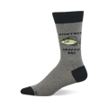 Single heather grey crew sock with black cuff, heel, and toe, featuring a green and yellow crappie fish and "Another Crappie Day" text.