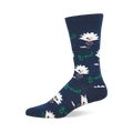 Navy sock with winking Bitmoji-style Einstein characters wearing suits and E=mc² equations in green.