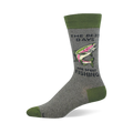 Grey sock with olive green accents. Shows a leaping pink and green trout with text THE BEST DAYS ARE SPENT FISHING.