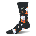 Black crew sock with a pixelated 8-bit pattern of orange gumball machines filled with eyeballs and scattered wrapped candies.