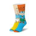 Pair of Rugrats crew socks. Tommy and Chuckie are featured in bright blue, yellow, and orange on a white background.