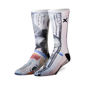 new money money themed mens & womens unisex white novelty crew socks