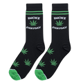 Close-up shot showcasing the detail of the 'Smoke Everyday' socks, highlighting the vibrant green marijuana leaves and text on black fabric.