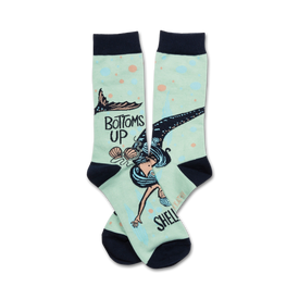 bottoms up mermaid themed womens blue novelty crew socks