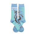 Crew socks featuring a teal blue background, a striped cat-mermaid design, and the text 'Purmaids are real'.