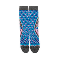A pair of crew socks with a teal and pink mermaid tail design. The cuffs are grey and the words 'Secretly a Mermaid' are on the bottom.