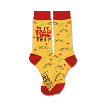 taco time taco themed mens & womens unisex yellow novelty crew socks
