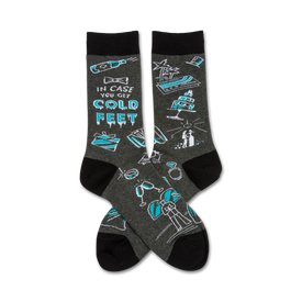 cold feet wedding crew socks with cartoon drawings for men and women   