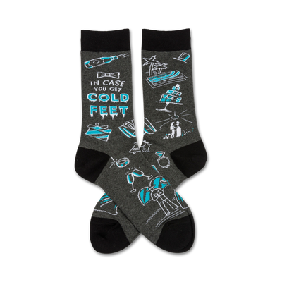 cold feet wedding crew socks with cartoon drawings for men and women   